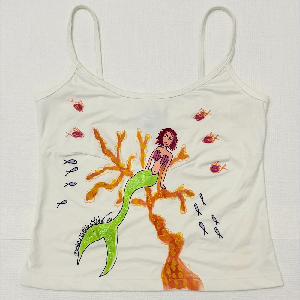 Vintage The Clothing Studio Camisole Mermaid Hand Painted White Small